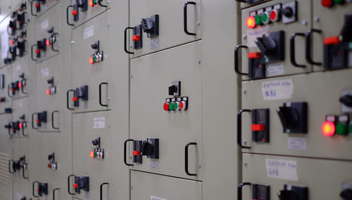 Close-up of control panel in factory