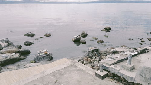 High angle view of rocks on beach