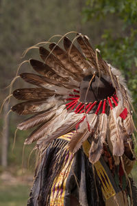 Man wearing north american indian headdress