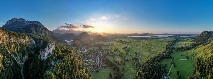 Panoramic view of landscape against sky during sunset