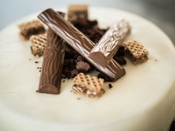 Close-up of chocolate cake on table