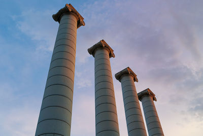 The four ionic columns at sunset, les quatre columnes in catalan in barcelona, spain.