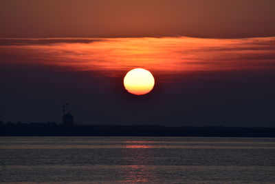 Scenic view of sea against romantic sky at sunset