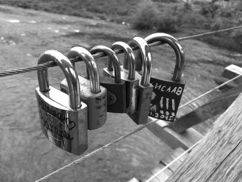 Row of metallic fence on footpath