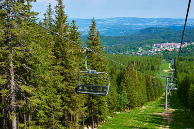 Mountains with open cable cars lift, karpacz, poland