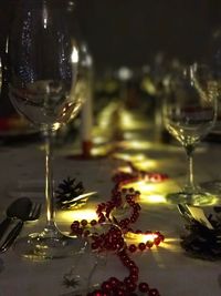 Close-up of wine in glass on table