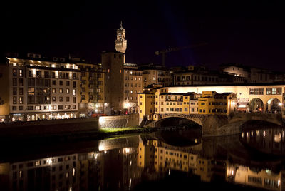 View of canal in old town at night