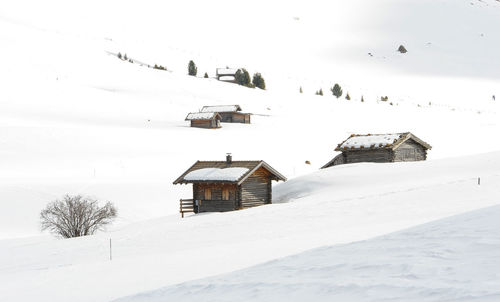 House on snow covered field