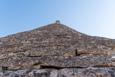 Low angle view of bird perching on rock
