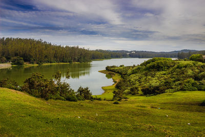 Scenic view of lake against sky