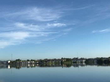 Reflection of buildings in lake against sky