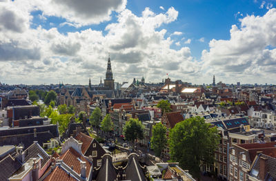 High angle view of buildings in city