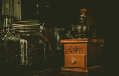 Close-up of glass jar on table