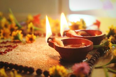 Close-up of lit candles