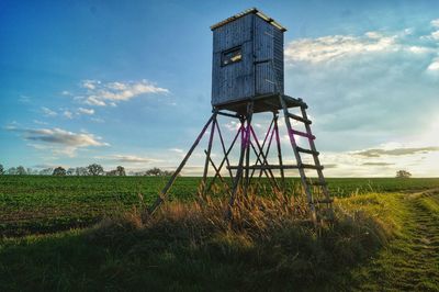 Low angle view of water tower against sky