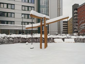 Snow on built structure in winter