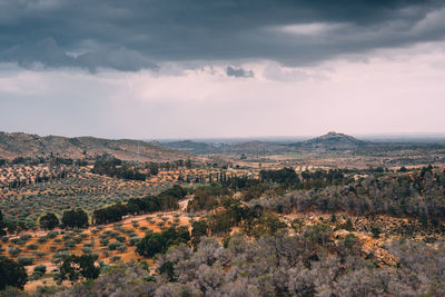 Scenic view of landscape against cloudy sky