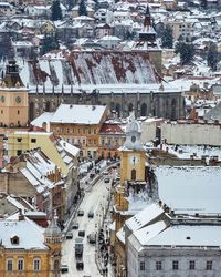 High angle view of town in winter