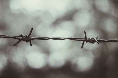 Close-up of barbed wire against sky