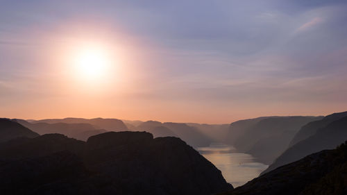 Scenic view of silhouette mountains against sky during sunset