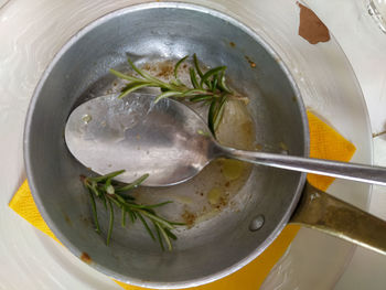 High angle view of soup in bowl