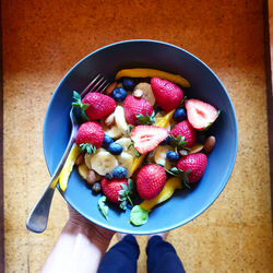 Directly above shot of strawberries in bowl