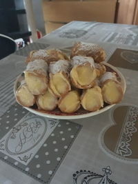 High angle view of breakfast on table