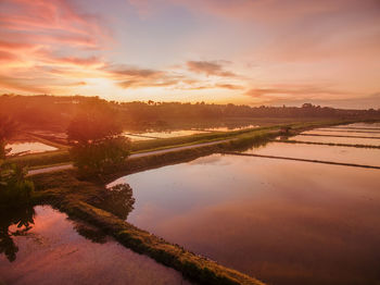 Scenic view of lake against sky during sunset