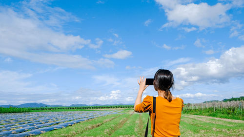 Sky and grassland scenery in rural thailand