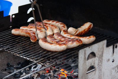 Close-up of meat on barbecue grill