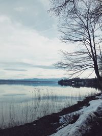 Scenic view of lake against sky during winter