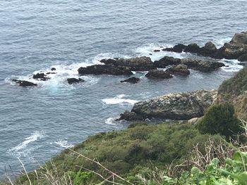 High angle view of rocks on beach