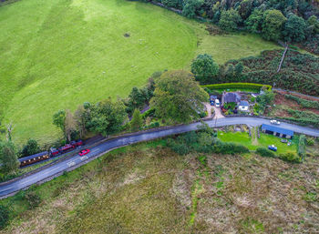 High angle view of bridge over road