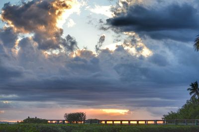Scenic view of field against cloudy sky