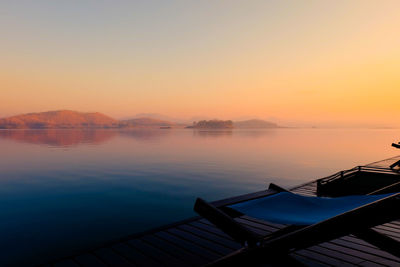 Scenic view of lake against sky during sunset