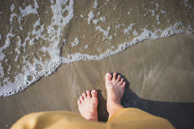 Low section of person standing on beach