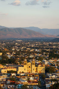 High angle view of townscape against sky