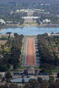 High angle view of buildings in city