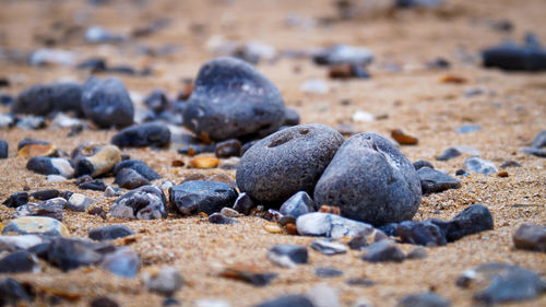 Close-up of stones on beach