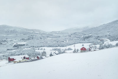 Scenic view of snow covered mountains against sky