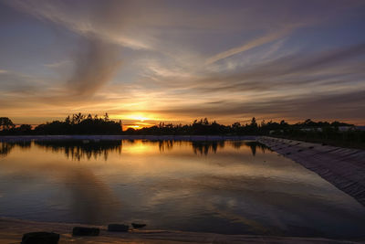 Scenic view of lake against sky during sunset