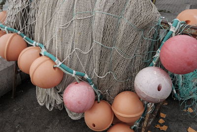 High angle view of multi colored fishing net