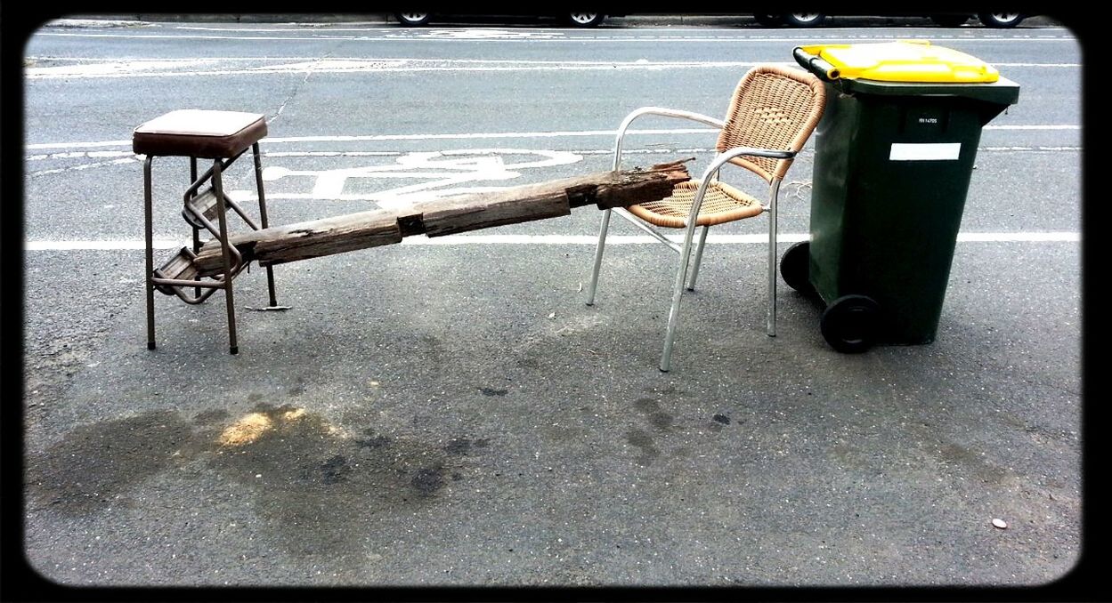 transportation, empty, mode of transport, transfer print, absence, land vehicle, auto post production filter, chair, stationary, car, street, no people, seat, parking, parked, outdoors, day, sunlight, moored, parking lot