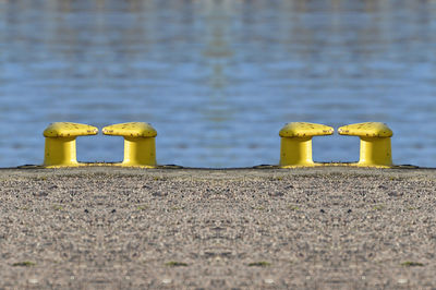 Close-up of metal structure on dock