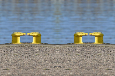 Close-up of metal structure on dock