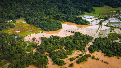 High angle view of river amidst landscape