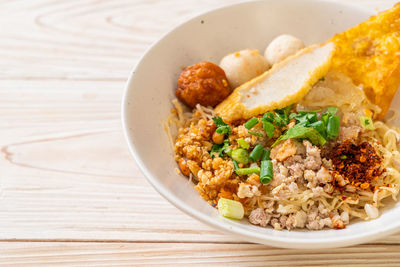 High angle view of food in plate on table