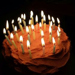 Close-up of lit candles in row