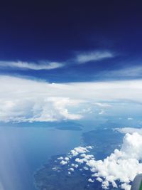 Aerial view of sea against cloudy sky