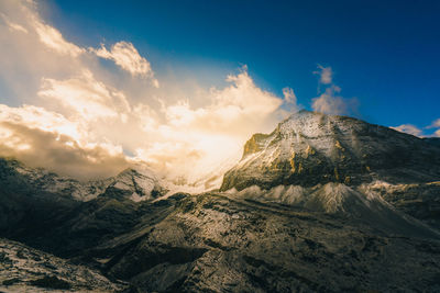 Panoramic view of snowcapped mountains against sky